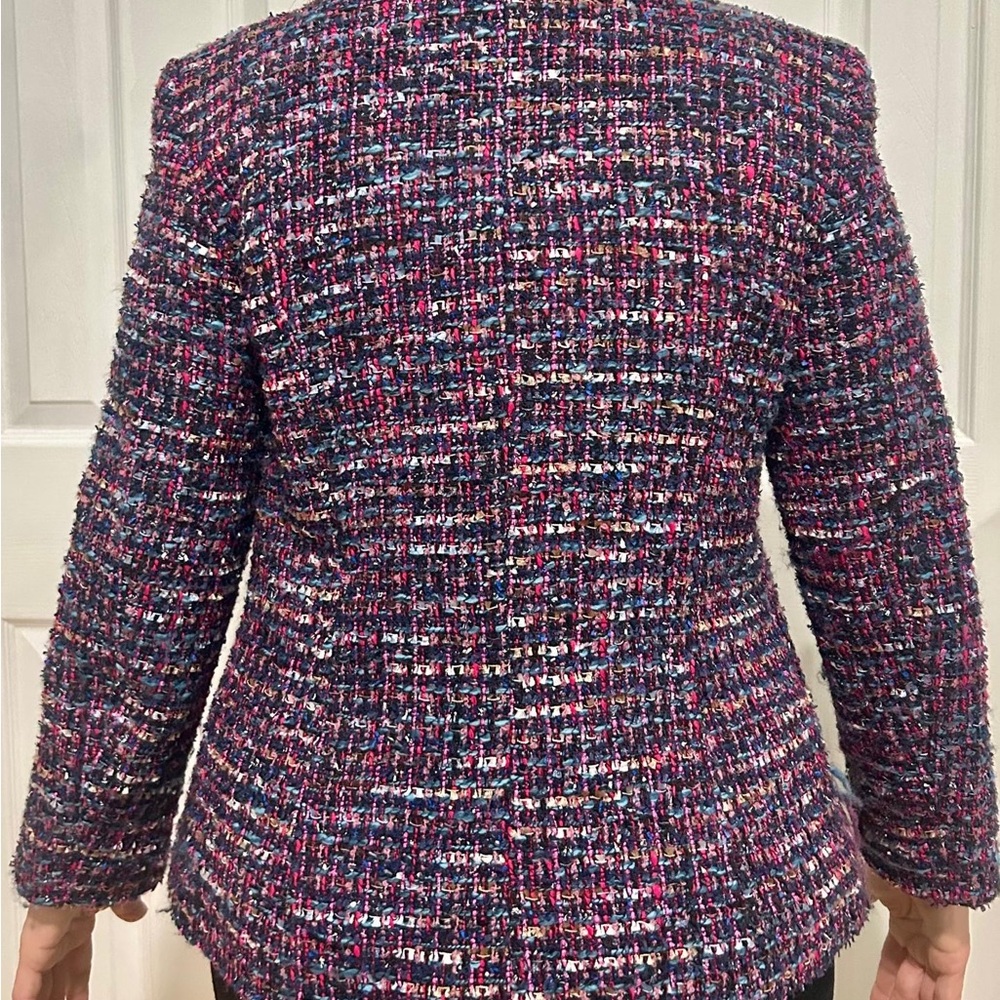 Classic Pink and Blue Blazer with Tweed Texture